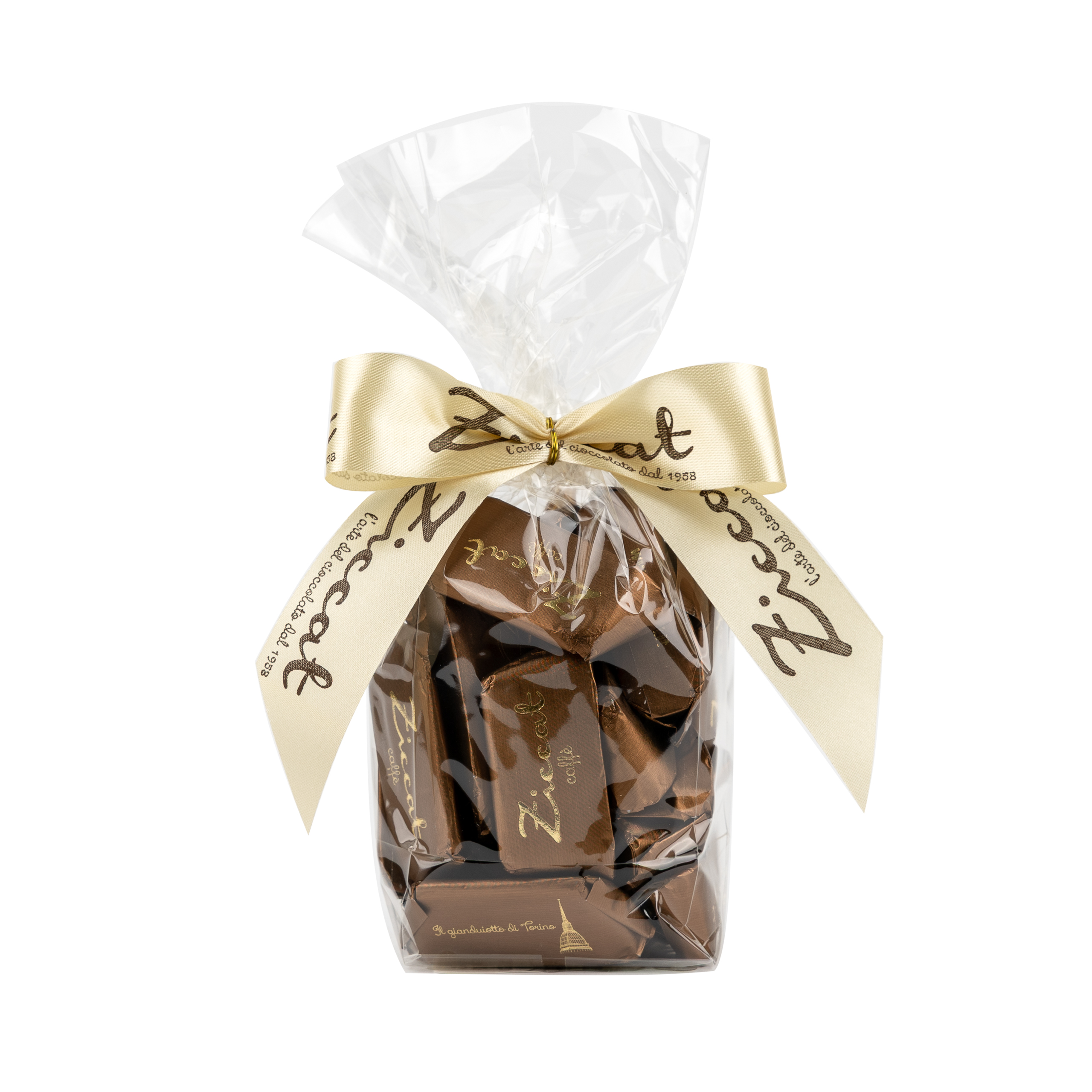 Juodojo šokolado ir kreminės lazdynų riešutų pastos saldainiai su kava GIANDUIOTTI Caffe 200 g